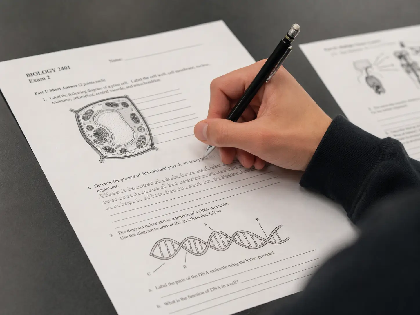 Student completing a biology practice test during personalized test preparation tutoring