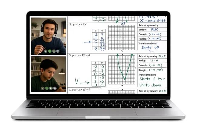 Student practicing Algebra problems in a live online tutoring session with a Sentry Tutors instructor
