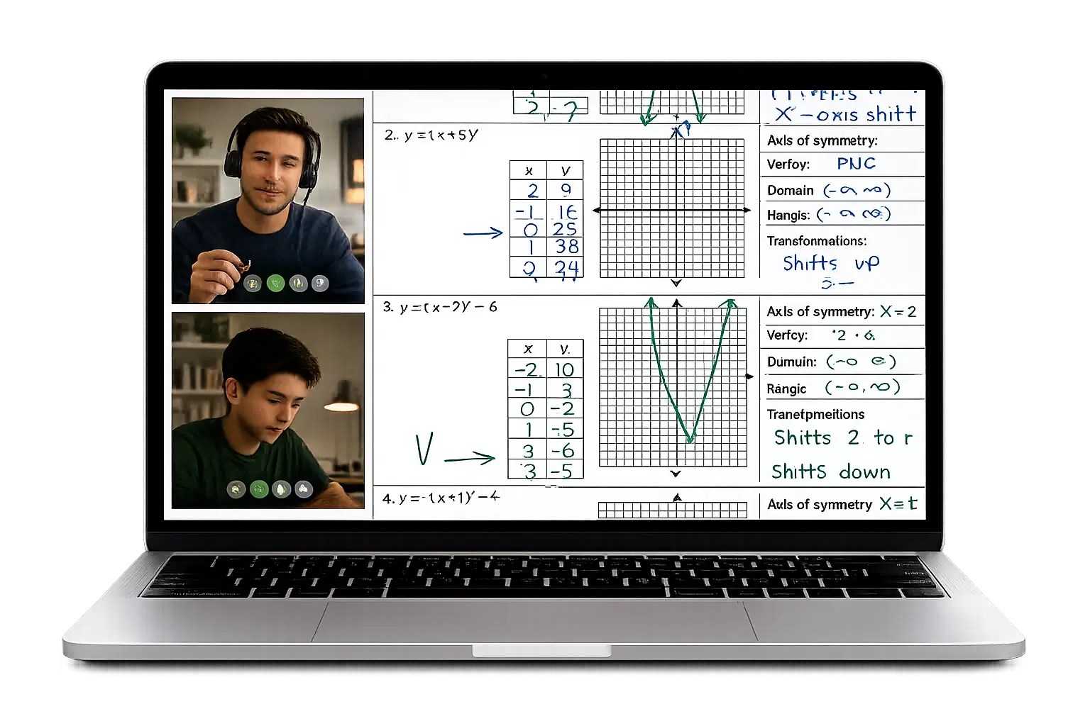 Student practicing Algebra problems in a live online tutoring session with a Sentry Tutors instructor