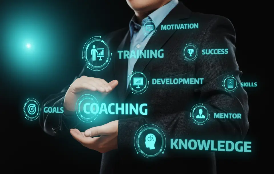 Graphic representing coaching, knowledge, mentorship, and student development at Sentry Tutors