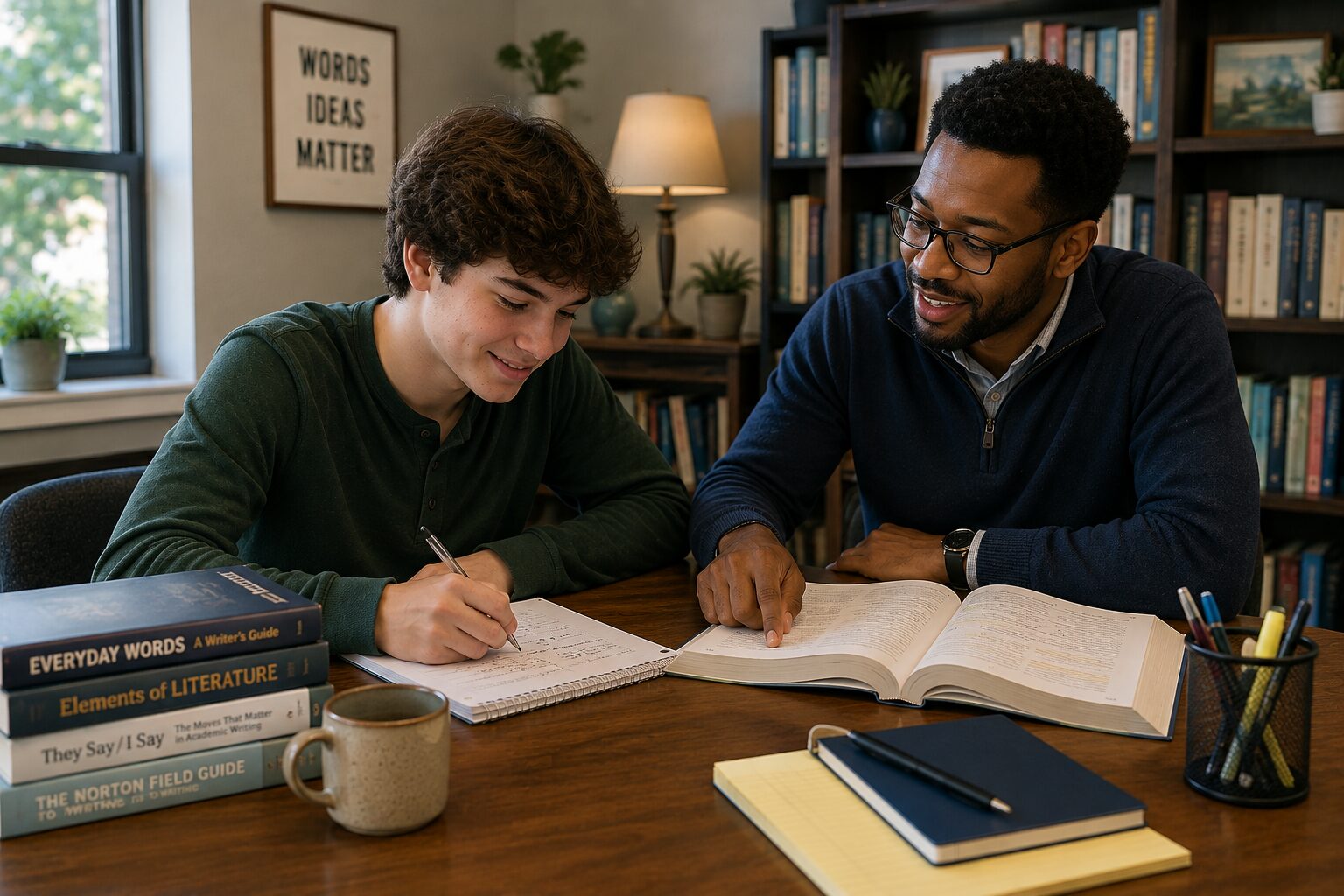 Private English tutor helping a high school student improve reading and writing skills