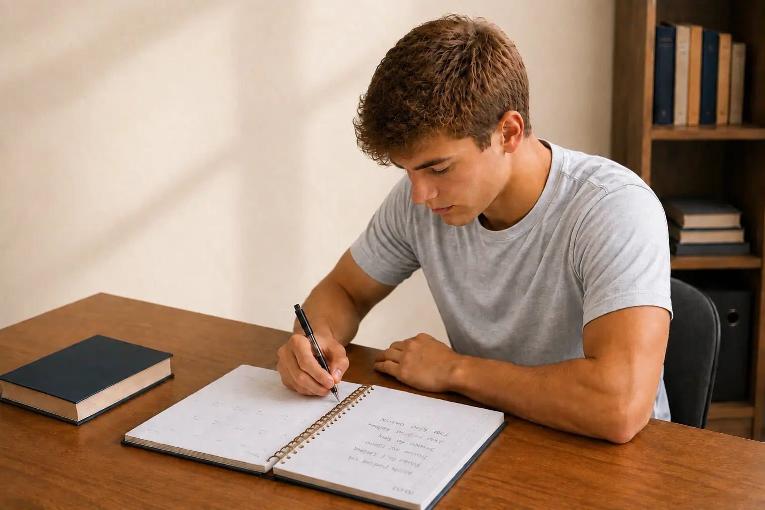 Student writing assignments in an academic planner to practice organization and study skills
